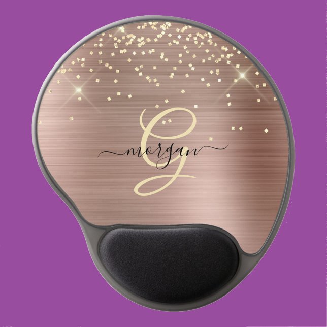Gold Glitter, Gold Monogram, Black Script Name Gel Mouse Pad (Creator Uploaded)