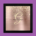 Gold Glitter, Gold Monogram, Black Script Name Gift Box<br><div class="desc">A trendy design of faux brushed rose gold metal background and gold glitter with gold monogram and black script name.</div>