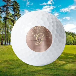 Gold Glitter, Gold Monogram, Black Script Name Golf Balls