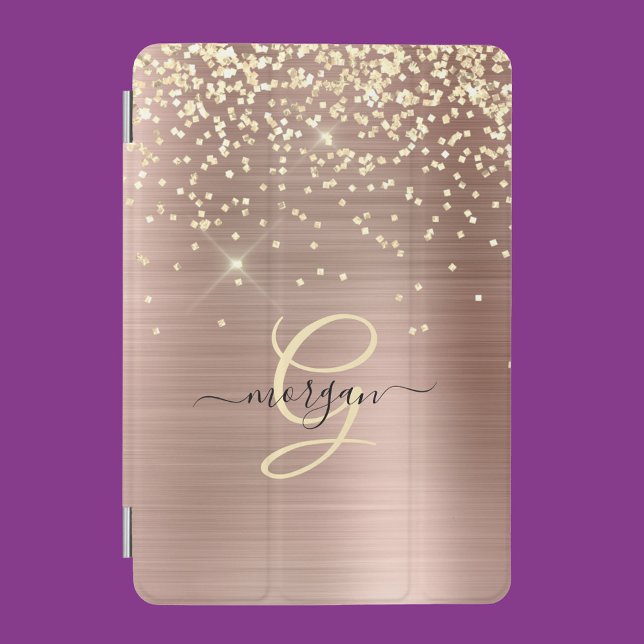 Gold Glitter, Gold Monogram, Black Script Name iPad Mini Cover (Creator Uploaded)