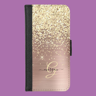 Gold Glitter, Gold Monogram, Black Script Name iPhone 8/7 Wallet Case