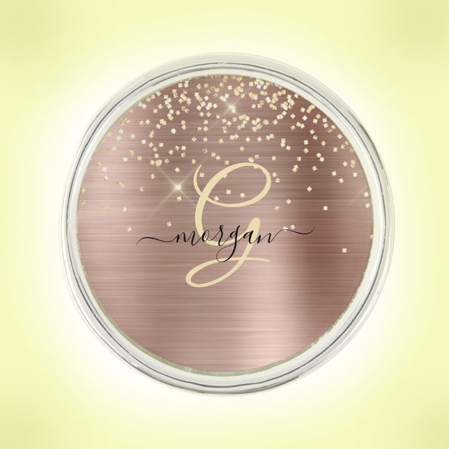 Gold Glitter, Gold Monogram, Black Script Name Lapel Pin (Creator Uploaded)