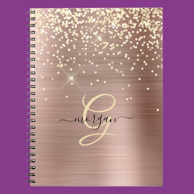 Gold Glitter, Gold Monogram, Black Script Name Notebook (Creator Uploaded)