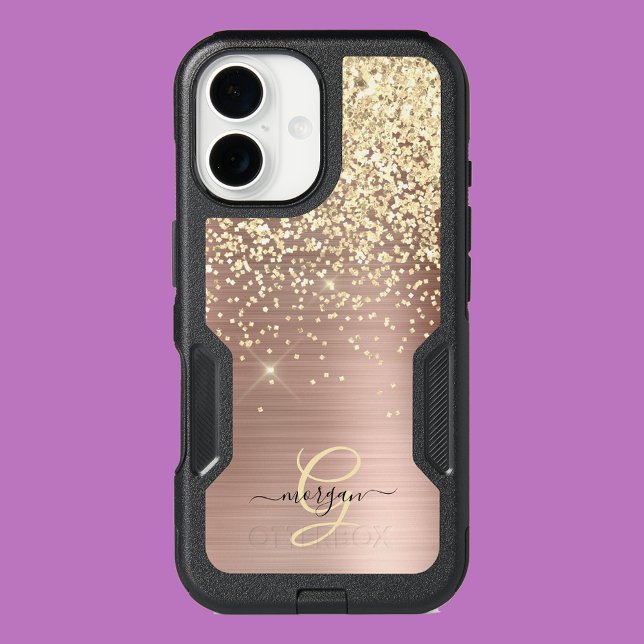 Gold Glitter, Gold Monogram, Black Script Name Otterbox iPhone Case (Creator Uploaded)