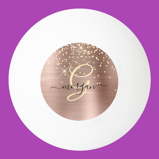 Gold Glitter, Gold Monogram, Black Script Name Ping Pong Ball (Creator Uploaded)