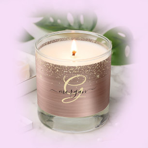 Gold Glitter, Gold Monogram, Black Script Name Scented Candle