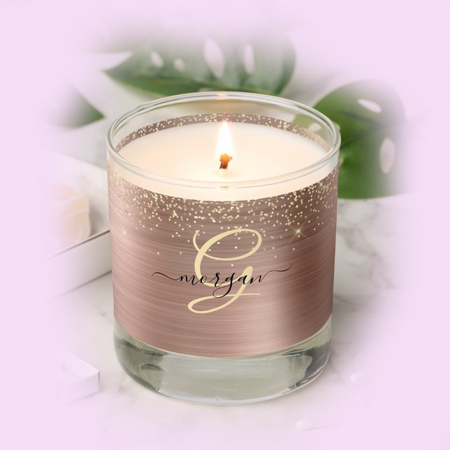 Gold Glitter, Gold Monogram, Black Script Name Scented Candle (Creator Uploaded)