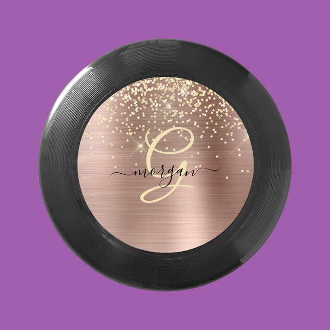 Gold Glitter, Gold Monogram, Black Script Name Wham-O Frisbee (Creator Uploaded)