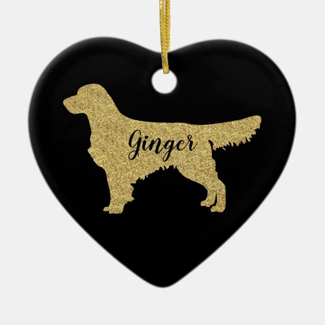 Gold Glitter Golden Retriever Christmas Ornament (Front)