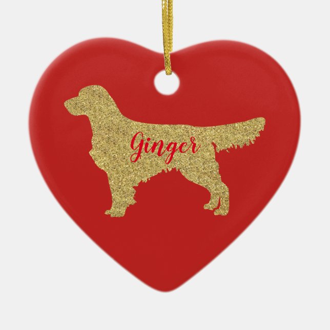 Gold Glitter Golden Retriever Christmas Ornament (Front)
