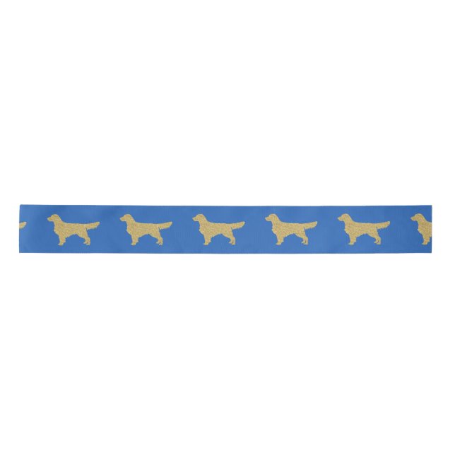 Gold Glitter Golden Retriever gray Satin Ribbon (Front)