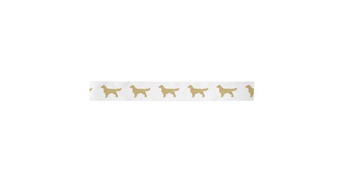 Gold Glitter Golden Retriever white Satin Ribbon Zazzle