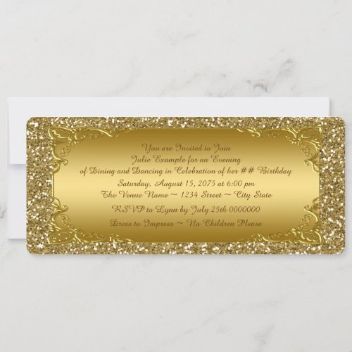 Gold Glitter Golden Ticket Party Invitation