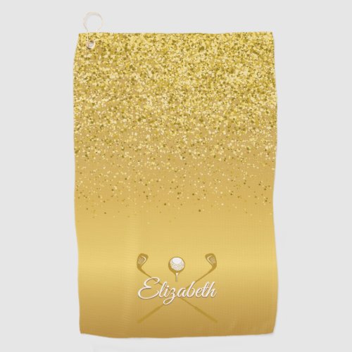 Gold Glitter Golf Ball Classic Script Name Golf Towel