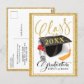 Gold Glitter Grad Cap Graduation Announcement Postcard | Zazzle