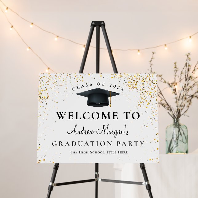  Gold Glitter Grad Cap Graduation Party Welcome Foam Board (In Situ (Stand))