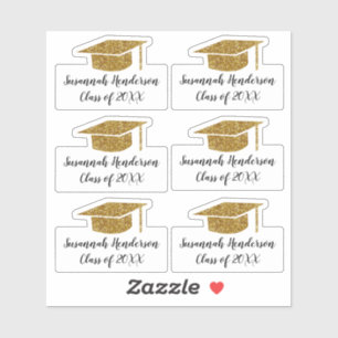 Gold Glitter Grad Cap Name Year Custom Graduation Sticker