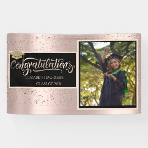 Gold Glitter Grad Cap,Photo Rose Gold Graduation Banner