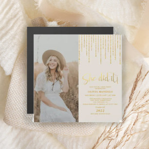 Gold Glitter Grad Party Photo Magnetic Invitation