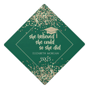 Gold Glitter Graduate Cap,Confetti Green Graduation Cap Topper