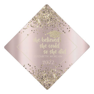 Gold Glitter Graduate Cap,Confetti Rose Gold Graduation Cap Topper