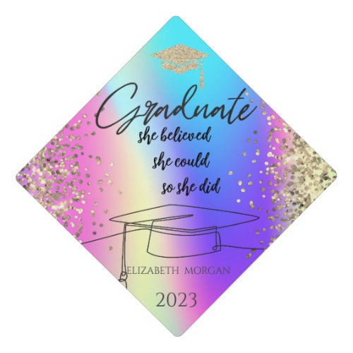 Gold Glitter Graduate CapDotsHolographic  Graduation Cap Topper