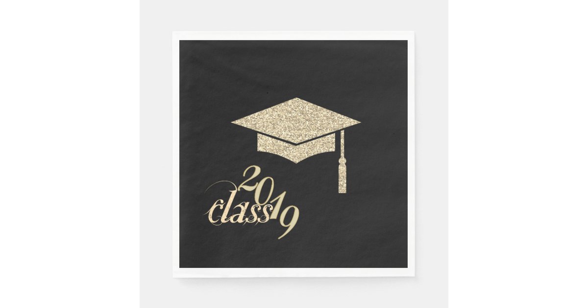 Gold Glitter Graduation Cap, Class 2019 Napkins | Zazzle