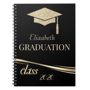 Gold Glitter Graduation Cap, Class 2020 Notebook