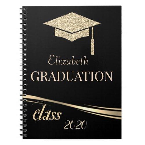 Gold Glitter Graduation Cap Class 2020 Notebook