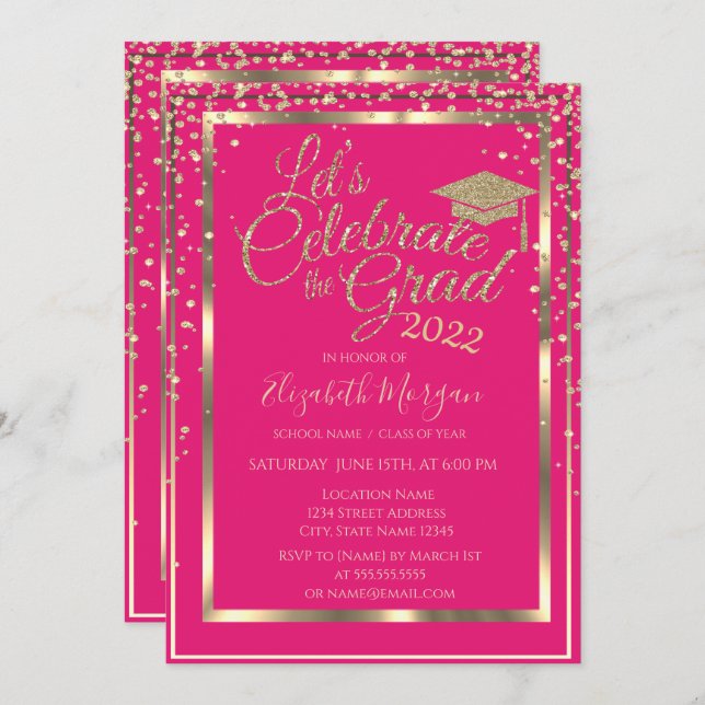 Gold Glitter Graduation Cap Diamonds Graduation    Invitation (Front/Back)