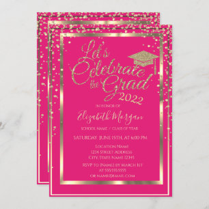 Gold Glitter Graduation Cap Diamonds Graduation Invitation
