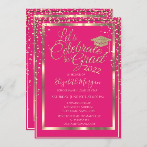 Gold Glitter Graduation Cap Diamonds Graduation    Invitation