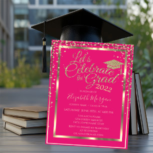 Gold Glitter Graduation Cap Diamonds Graduation Invitation