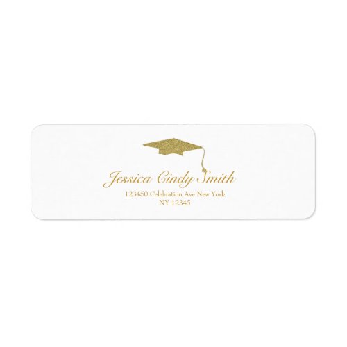 Gold Glitter Graduation Cap Diploma Return Address Label