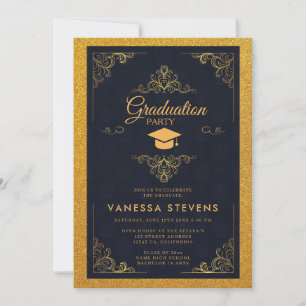 Gold Glitter Graduation Cap Party Invitation