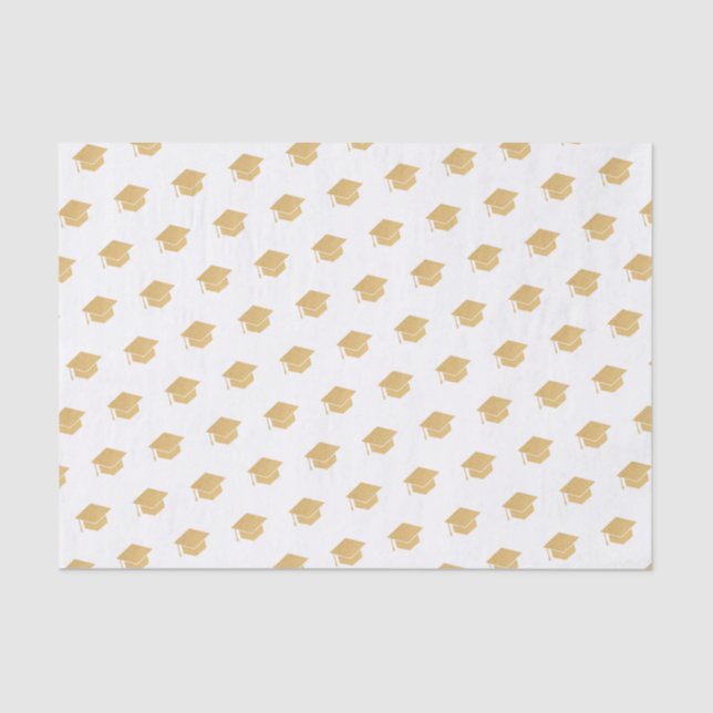 Gold Glitter Graduation Cap Pattern White Tissue Paper (Front)