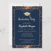 Gold Glitter Graduation Cap,Polka Dots,Navy Blue Invitation (Front)