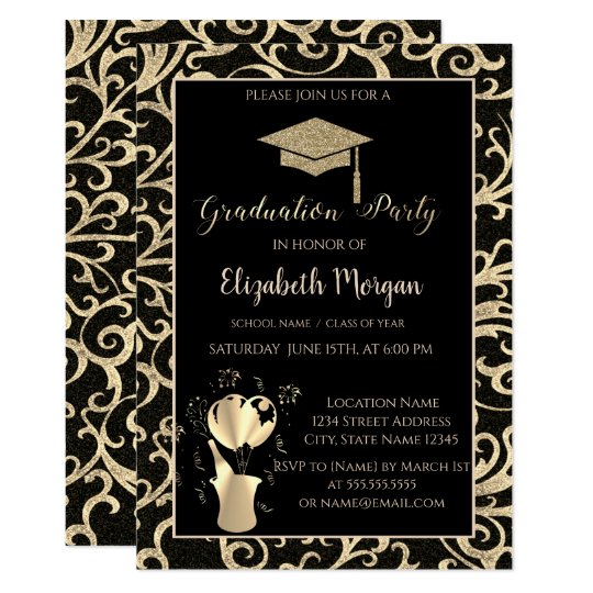 Gold Glitter Graduation Cap SwirlsGraduation Party Invitation | Zazzle.com