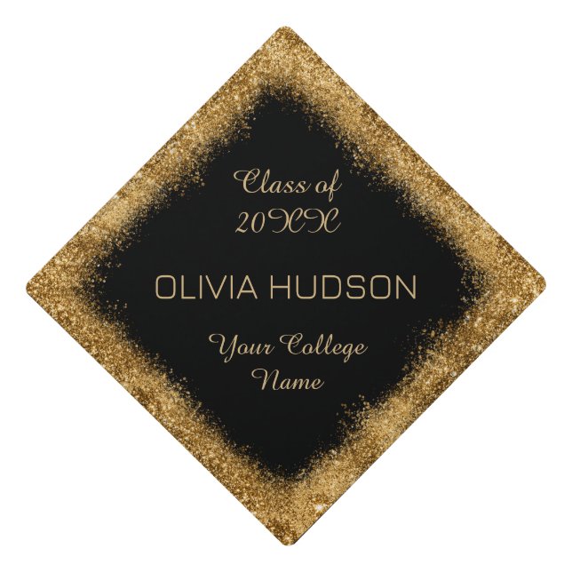 Gold Glitter Graduation Cap Topper (Front)