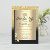 Gold Glitter Graduation Cap,Wine,Glass Graduation Invitation (Standing Front)