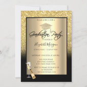 Gold Glitter Graduation Cap,Wine,Glass Graduation Invitation (Front)