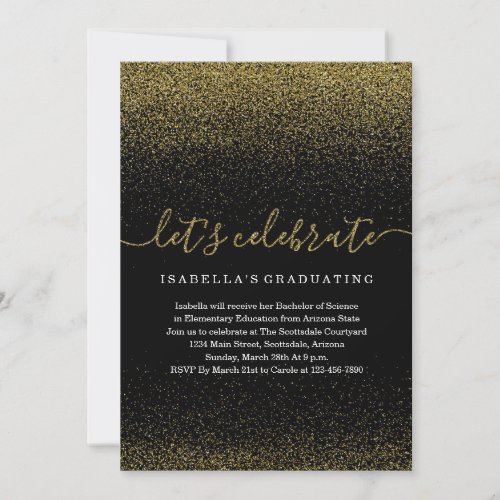 Gold Glitter Graduation Invitation - All that glitters is gold.  Add some sparkle to your celebration with a glam-tastic invitation.