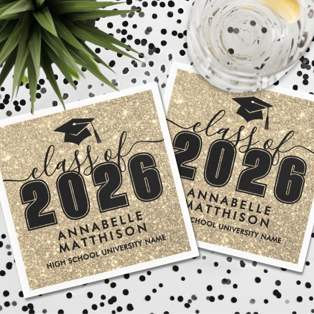 Gold Glitter Graduation Napkins (Gold Glitter Graduation Napkins)