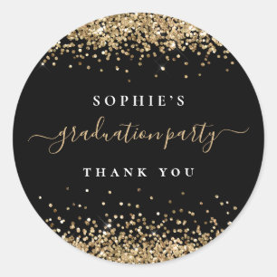 Gold Glitter Graduation Party Black Thank You Classic Round Sticker
