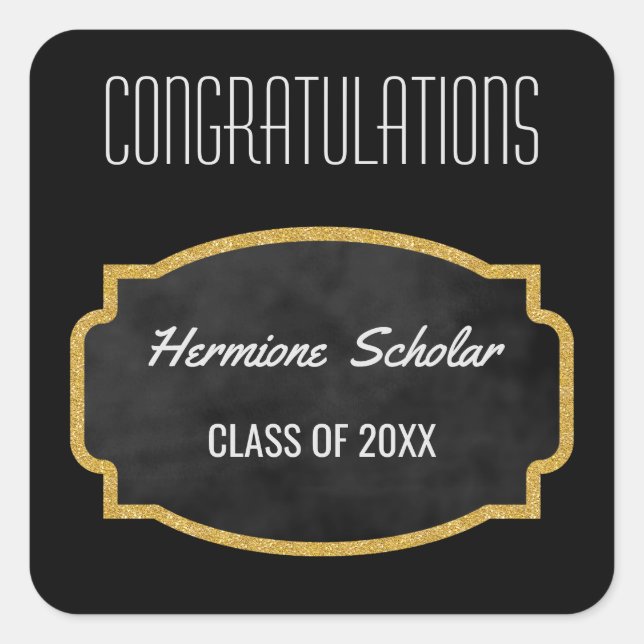 Gold Glitter Graduation Party Favor | Class of Square Sticker (Front)