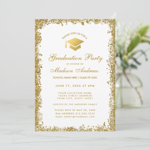 Gold Glitter Graduation Party Invite W Photo Back Zazzle 9218