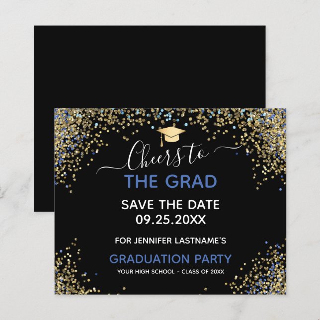 Gold Glitter Graduation Party Save the Date Invita (Front/Back)