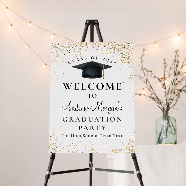 Gold Glitter Graduation Party Welcome Foam Board (In Situ (Stand))