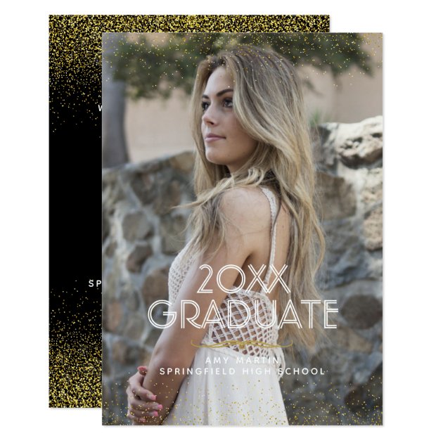 Gold Glitter Graduation Photo Announcement