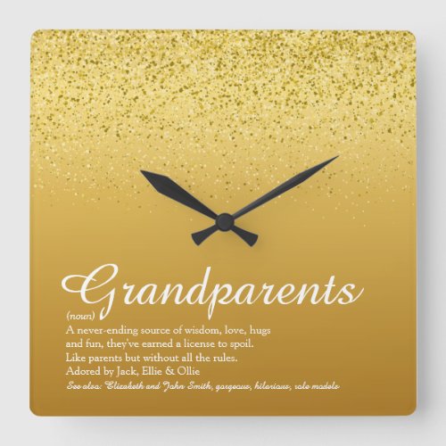 Gold Glitter Grandparents Definition Square Wall Clock
